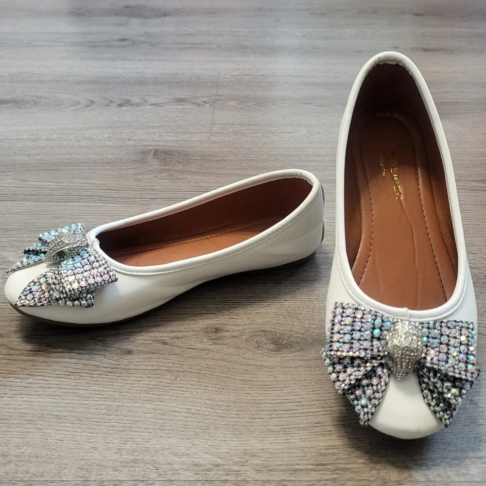 Kurt Geiger Mini Kensington Ballerina White Leather Crystal Bow Flats Kids 2
